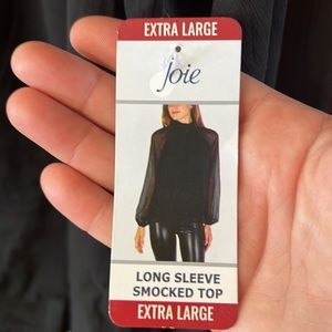 Joie Long Sleeved Smock Top blouse XL, Caviar color 100%polyester, NWT